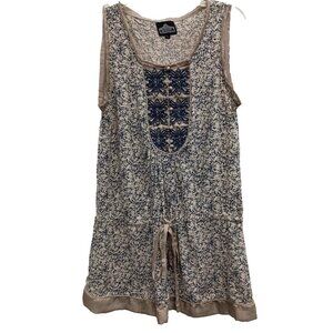 Angie Navy and Beige Floral Tank Top